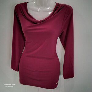 Anne Klein Cranberry Red Cowl Neck A-Line 3/4 Sleeve Signature Logo Top NWT Sm.